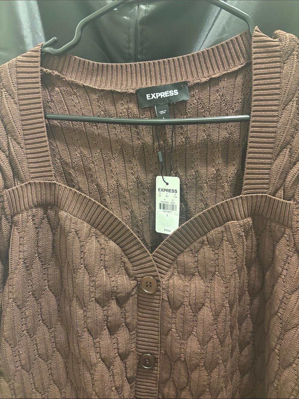 Express Short-Sleeve Cable Knit Cardigan in Brown - Picture 3 of 5